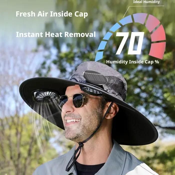 Casquette de baseball solaire à double ventilateur intégré pour hommes, polyester, solide, parfait pour la pêche et la randonnée