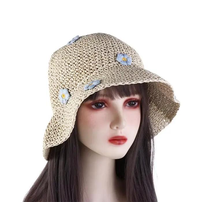 Vacances vacances mode chapeau plat à la main tissage chapeau de plage fleur Panama casquette crème solaire Protection solaire casquette de soleil chapeau de paille chapeau de soleil