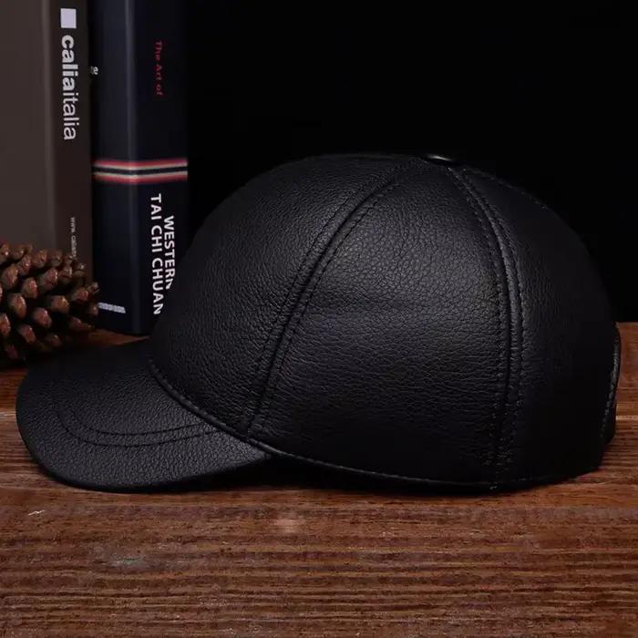 Casquette de baseball en cuir véritable pour homme