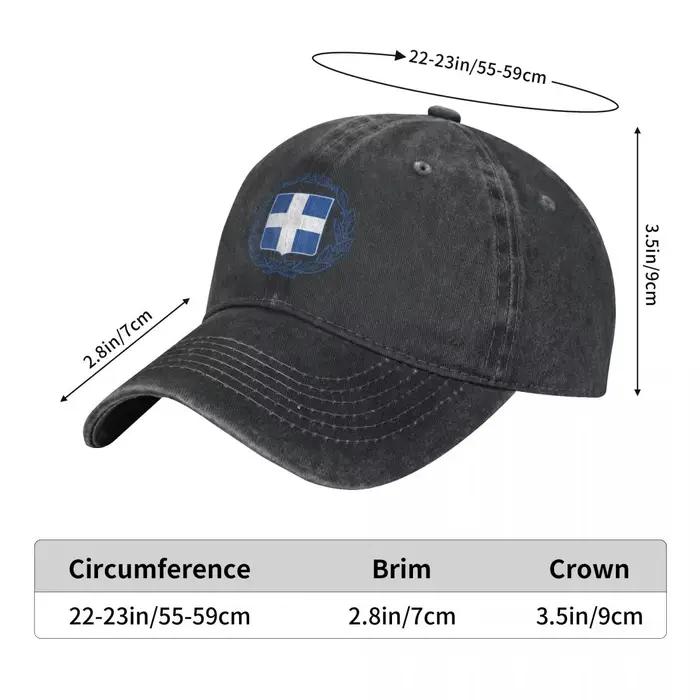 Casquette de baseball unisexe avec emblème de la Grèce, denim délavé couleur charbon, style vintage, multifonction, réglable, adapté aux quatre saisons, pour hommes et femmes