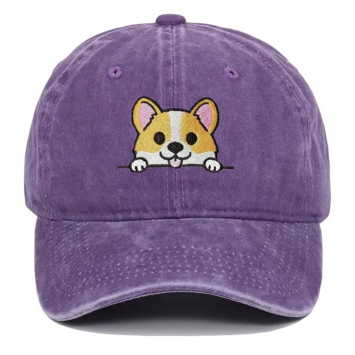 Casquette brodée dessin animé Corgi chien casquettes de Baseball mode été accessoires parasol chapeau unisexe doux lavé