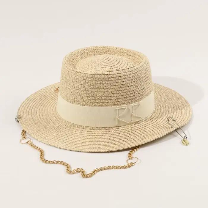 Chapeaux de paille avec lettres en métal à la mode pour femmes et hommes