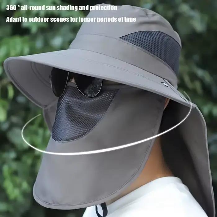 Chapeau de pêche respirant à large bord avec masque facial amovible et protection du cou