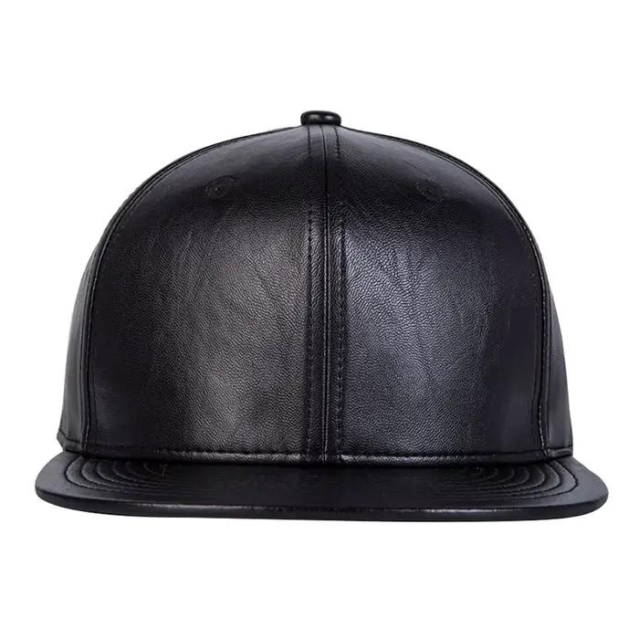 Chapeau à bords plats en cuir noir pour hommes