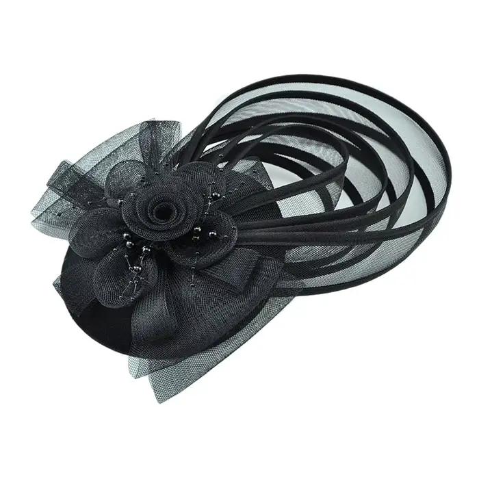 Nouveau design 2026 – Chapeau fascinateur en maille et gaze avec fleur