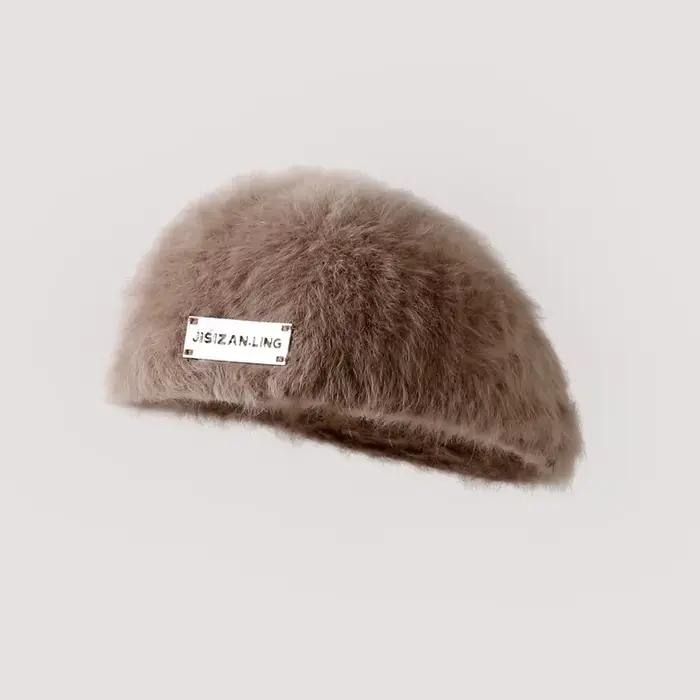 Béret réversible en fourrure de lapin pour femme