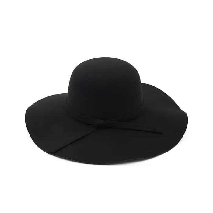 Chapeau melon en feutre de laine à large bord pour femme