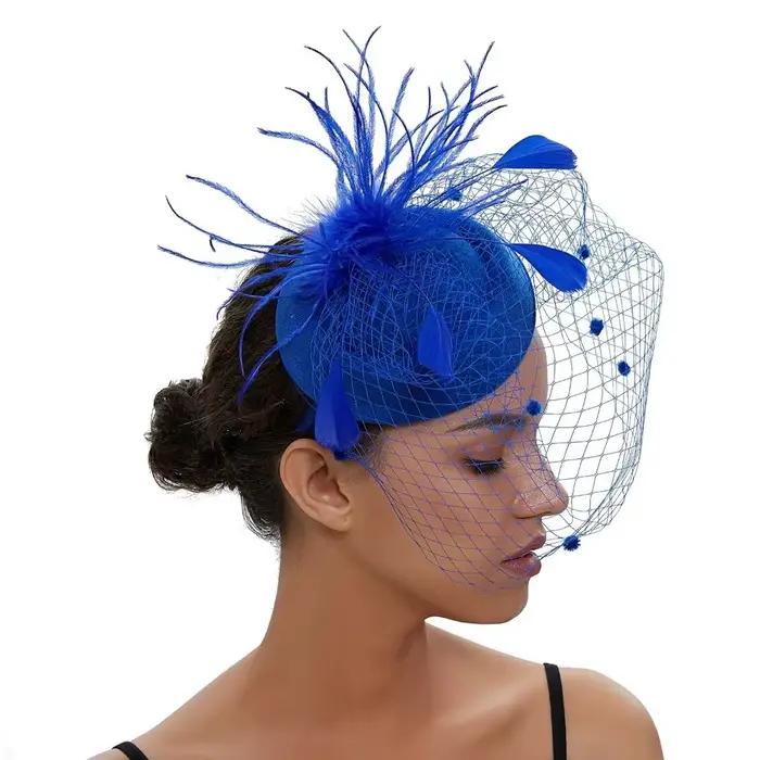 Nouveau élégant feutre Fascinator chapeau résille voile petite vague Point décor mariée Cocktail chapeaux mariage