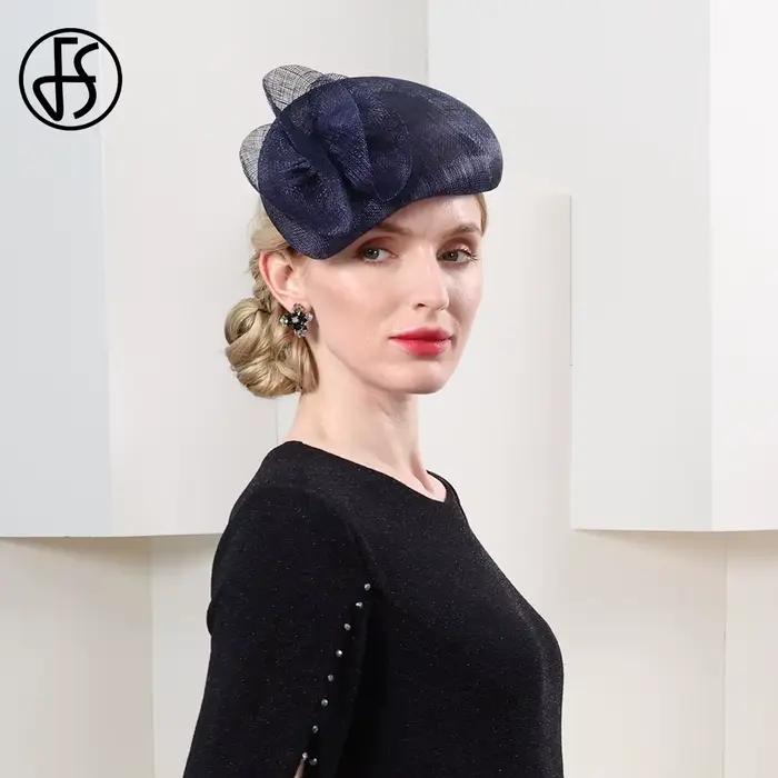 Béret Sinamay élégant bleu marine