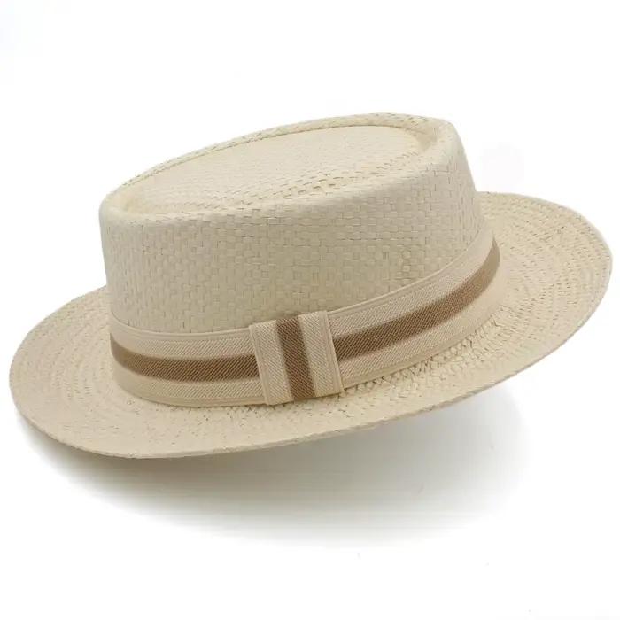 Lager taille réglable US 7 1/2-7 5/8 UK L-XL hommes femmes paille tarte de porc chapeaux été chapeau de soleil casquette de plaisancier marin Sombrero plage Fedora