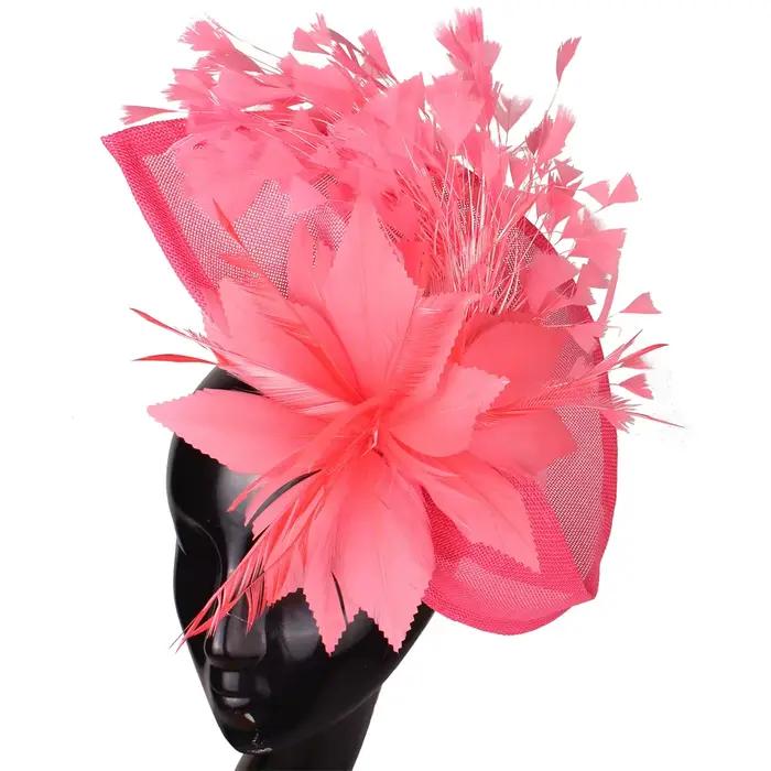 Chapeau bibi rouge vintage style Derby avec grandes plumes rouges pour femmes