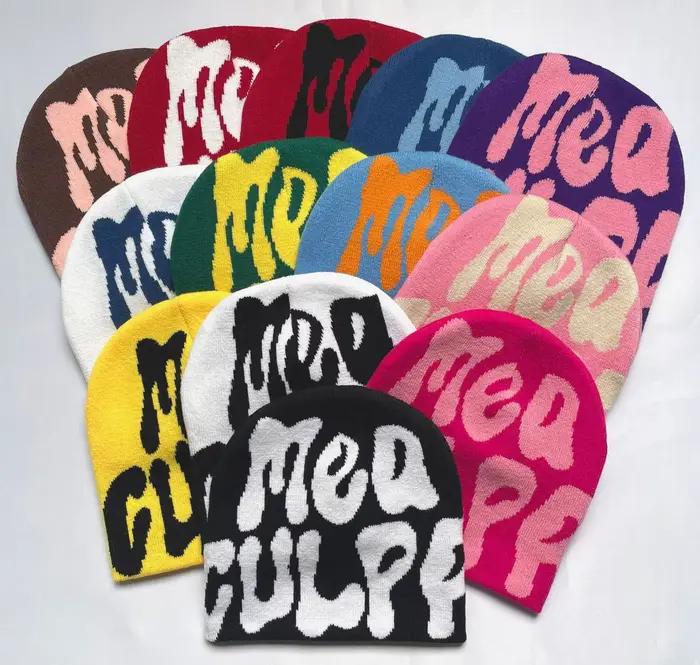 Mea Culpas bonnets chapeaux pour femmes hommes automne hiver mode imprimé laine acrylique tricoté casquettes Bonnet Kpop élastique Skullies chapeau