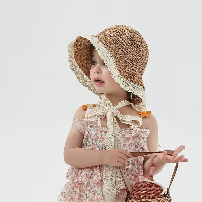Chapeau de paille princesse printemps-été pour bébé fille