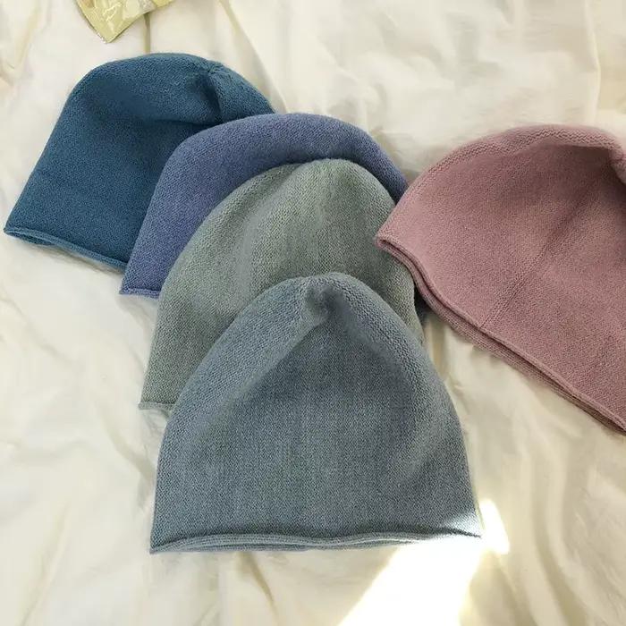 Bonnet femme avec laine tricot chapeau automne et hiver coréen rétro chaud s mode décontracté couleur unie
