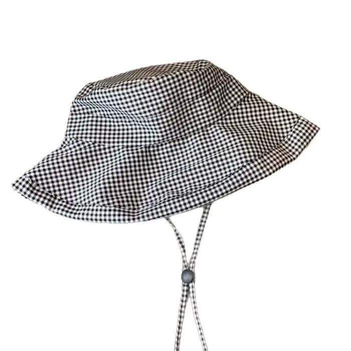 Chapeau de pêcheur à carreaux pied-de-poule protection solaire visière ample visage couvert style élégant occasion estivaleextérieur