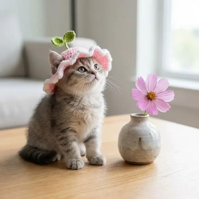 Chapeau en tricot confortable pour chat