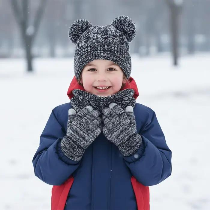 Mignon pompon bébé chapeau écharpe gants ensemble épaissi garder au chaud enfant en bas âge tricoté chapeaux avec