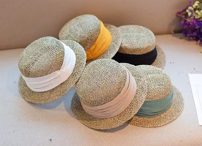 Chapeau haut-de-forme en paille creuse tissée aux algues rétro britanniques françaises pour femmes