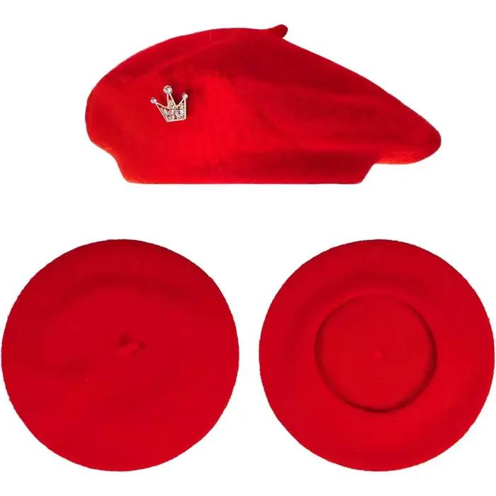 Ensemble de chapeaux de béret français 3 pièces pour femmes, avec écharpe, épingle de couronne, fête et occasions spéciales acrylique élégant et durable