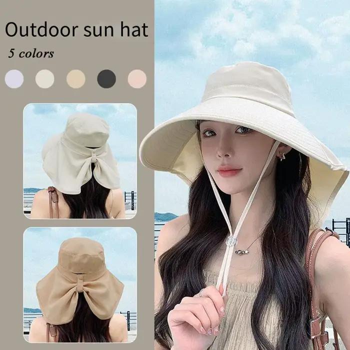 Chapeau de soleil anti-UV à large bord avec protection de nuque et ouverture pour queue de cheval