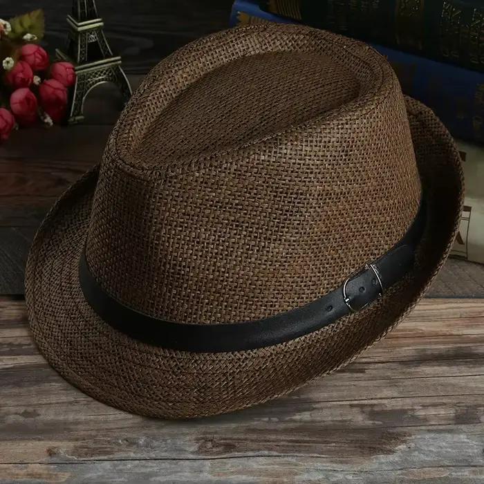 Gentleman Chapeau de soleil vacances hommes paille Cowboy été rétro Panama voyage