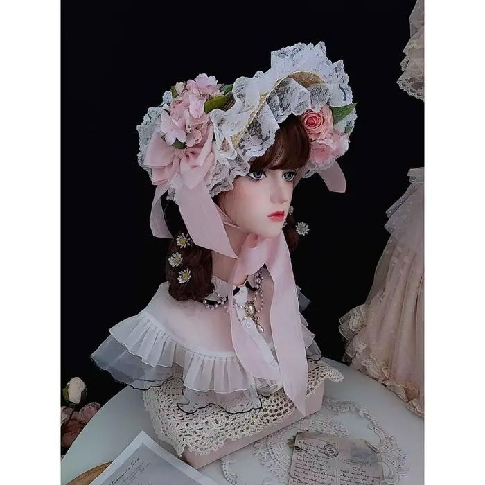 Lolita fleur élégant chapeau plat tissage haut-de-forme