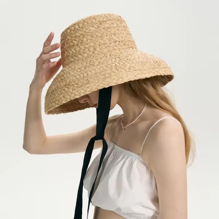Chapeau de Paille en Raphia à Large Bord pour Femme