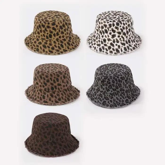 Chapeau Bob Femme Vintage Léopard en Jean pour Randonnée en Plein Air