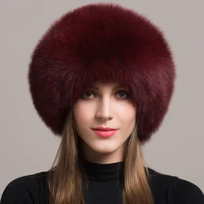 Offre spéciale 100% naturel fourrure de renard chapeau femmes casquette épaisse