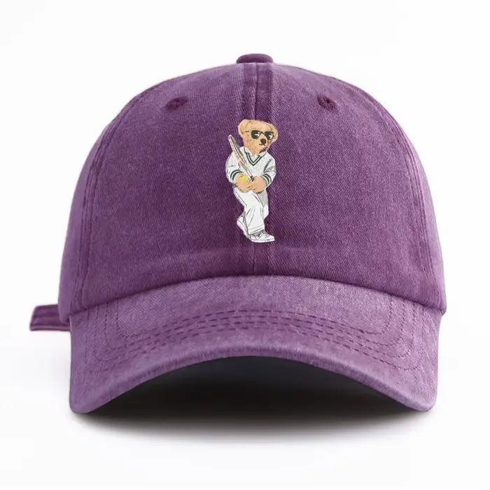 Casquette de baseball délavée à imprimé ours pour adultes