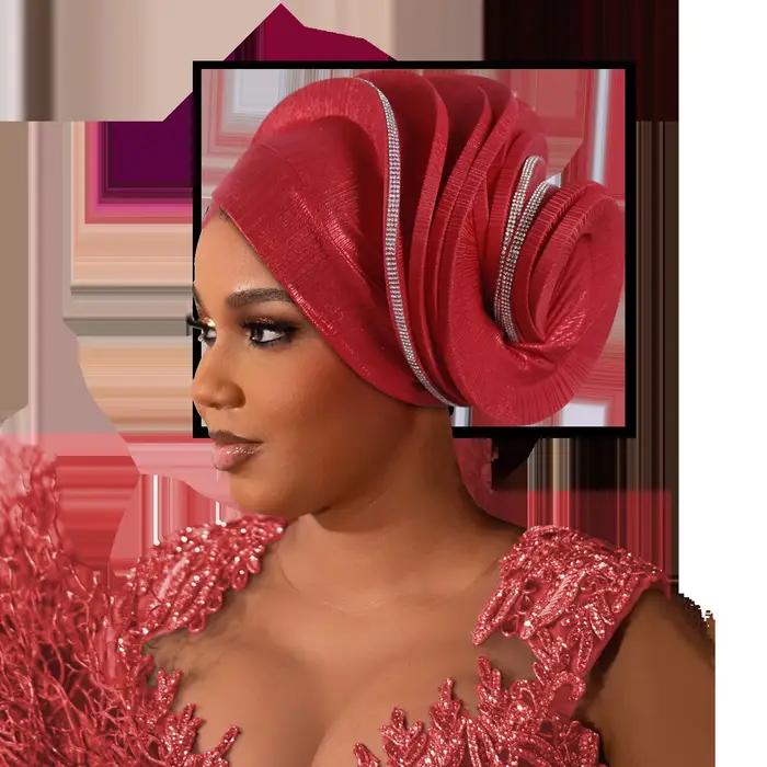 Turban africain préformé en tissu diamanté pour femme