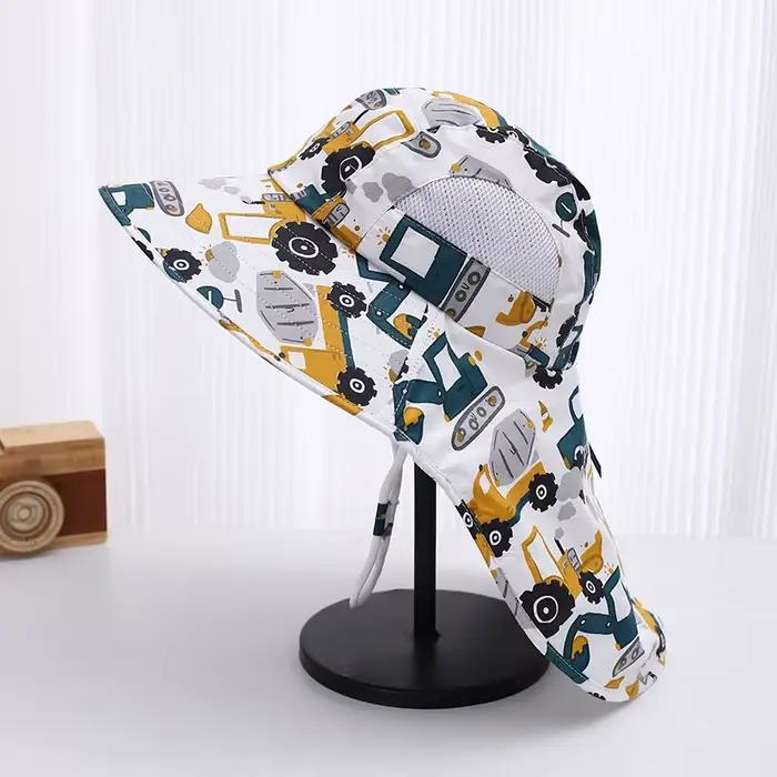 Chapeau de soleil à motif de dessin animé pour enfants avec bord pour garçons et filles