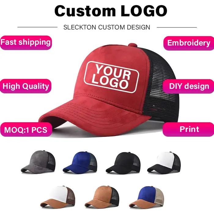 SLECKTON Logo personnalisé haute qualité daim maille Baseball chapeau lettre broderie marque conception en plein air Sport casquette en gros mode