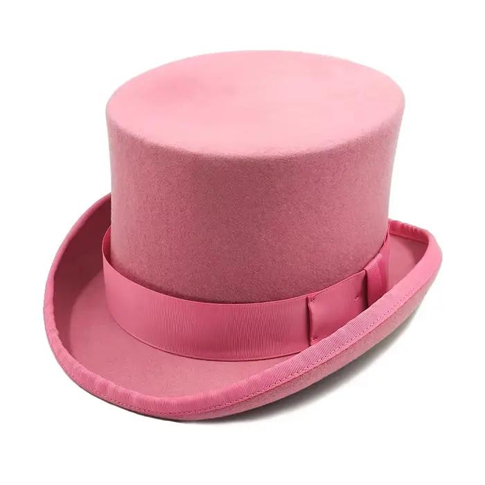 Chapeau haut de magicien en laine bordeaux et vert foncé