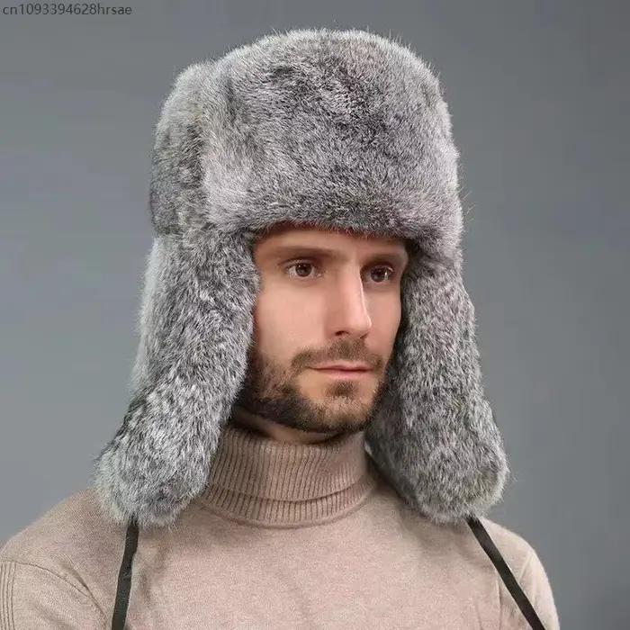 Hiver russe homme femme grosse peau Faux Rex lapin fourrure chapeaux de luxe fausse