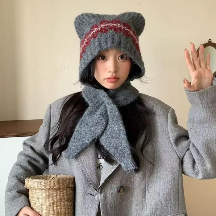 Chapeau tricoté en Jacquard Style Fair Isle rétro