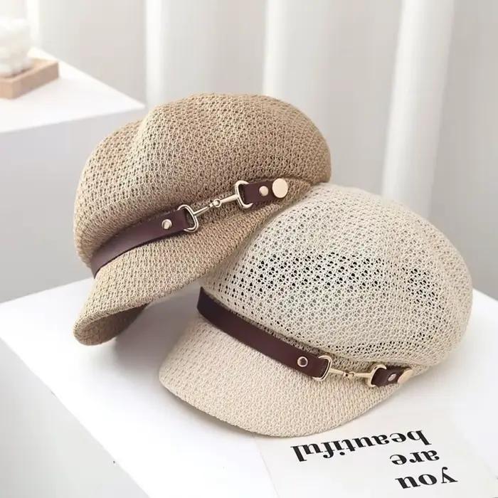 Béret octogonal classique ajouré avec boucle en cuir