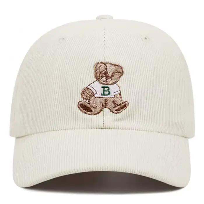 Casquette d'opérabilité en velours côtelé ours mignon pour hommes et femmes