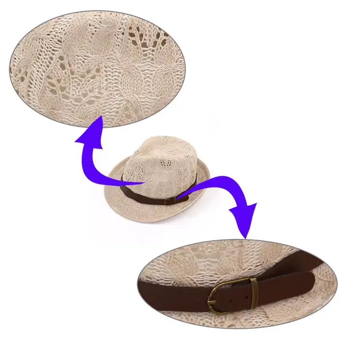 Chapeau fedora féminin en laine tricotée avec bride en cuir pour femmes, style sport, motifs jacquard, adapté pour les quatre saisons et diverses occasions extérieures