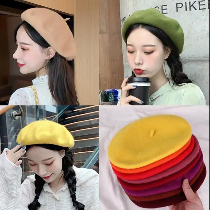 Chapeaux d'hiver pour femmes bérets casquette de peintre automne hiver chapeau femme plat artiste français béret filles Vintage chaud décontracté
