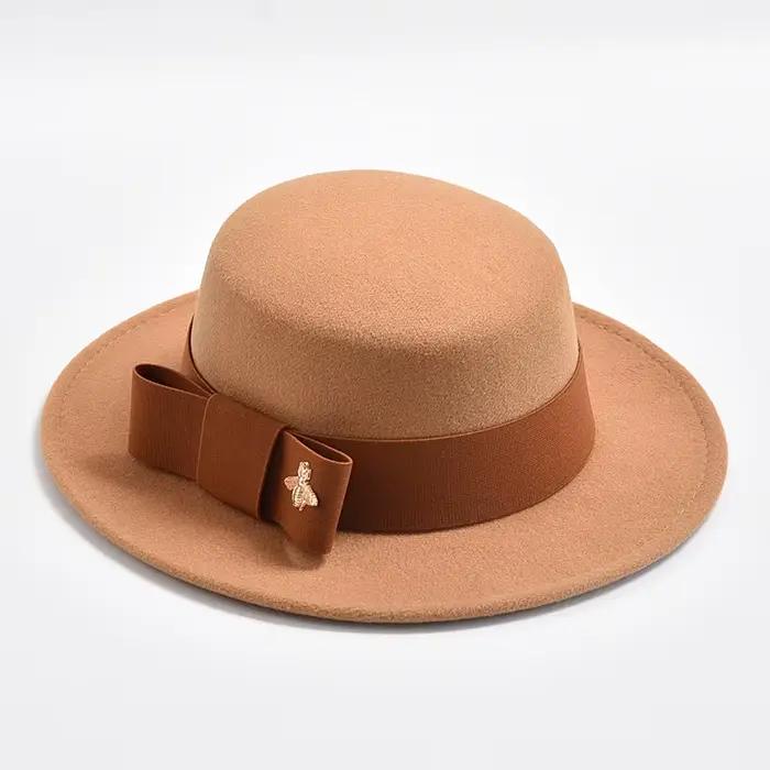 Nouveau Chapeau Fedora pour femmes élégant mode formelle mariage décorer Casquette d'église haut plat nœud fête Jazz