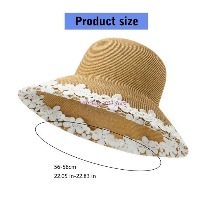 Chapeau en raphia à larges bords à mode 49ME avec design en dentelle complexe