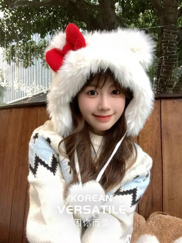 Joli chapeau tricoté Hello Kitty avec nœud