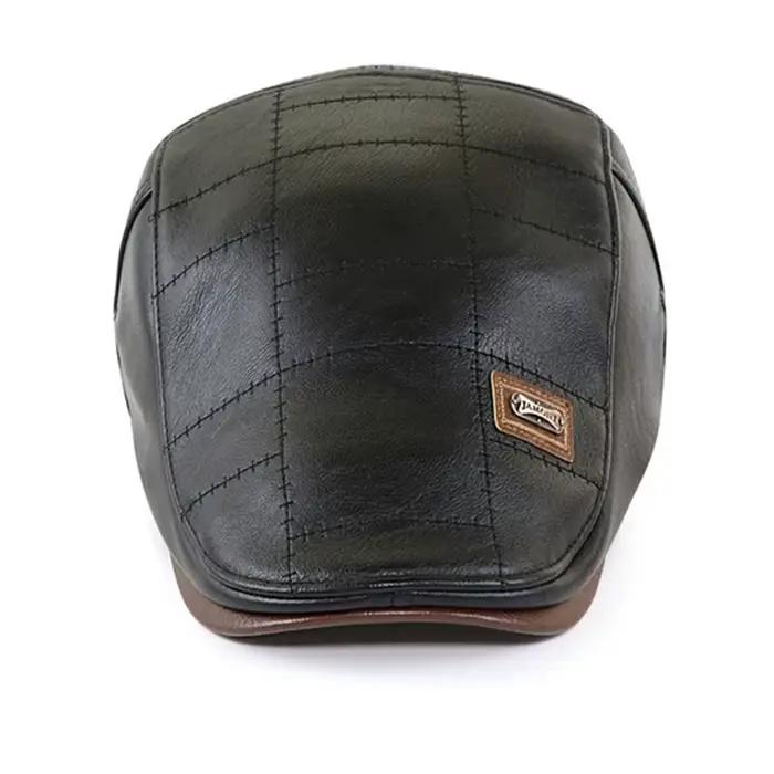 Casquettes de journal rétro en cuir Pu pour hommes