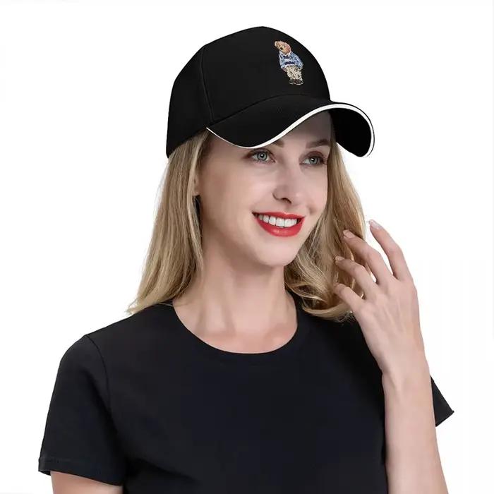 Casquette de baseball noire brodée Polo Bear casquette de streetwear tendance pour homme et femme en coton style classique occassions variées