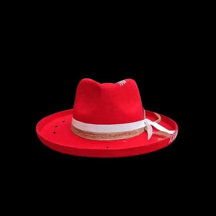 Chapeau en feutre de mouton rétro Joker tendance avec décoration en ruban
