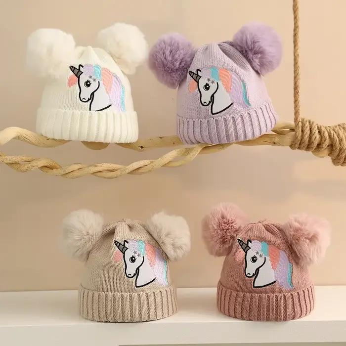 Nouveau cheval pompon boule chapeau pour enfants chaud hiver bébé