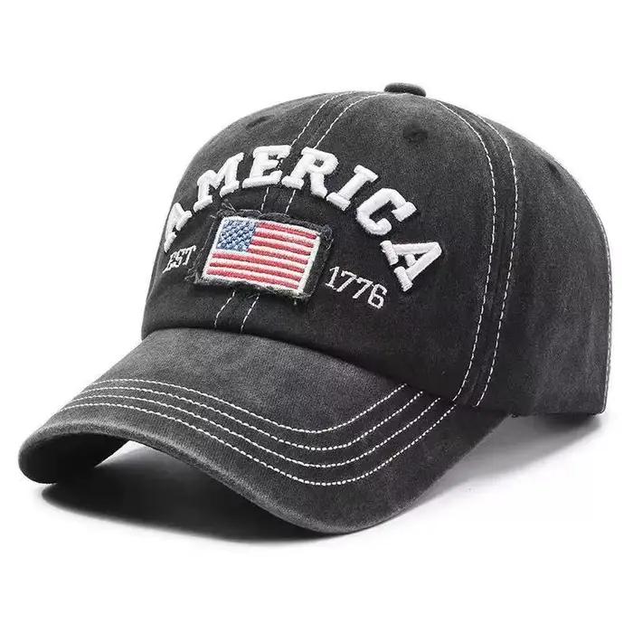 Casquette de baseball AMERICA vintage en jean délavé avec visière