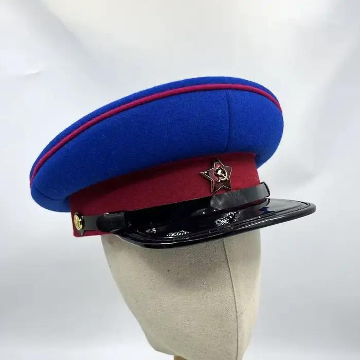 Casquette classique de commissaire politique soviétique - Chapeau bleu à large bord de l'Uniforme du département des Affaires Intérieures Soviétiques