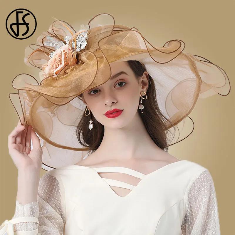 Chapeaux Fascinateurs à fleurs élastiques pour femmes, tri Derby, chapeau de soleil en organza, gran